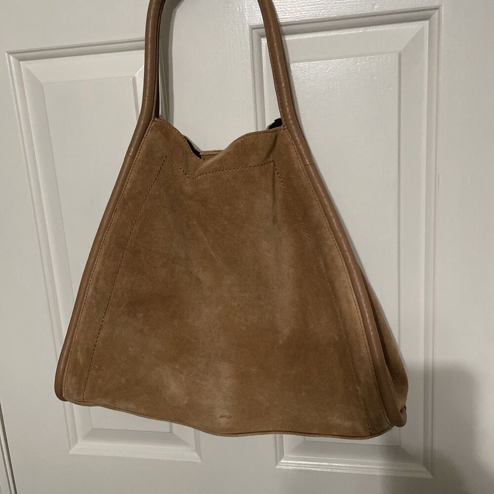 ASOS Design Slouchy Camel Suede Hobo Bag tubular piping Edge See Tiny Flaws